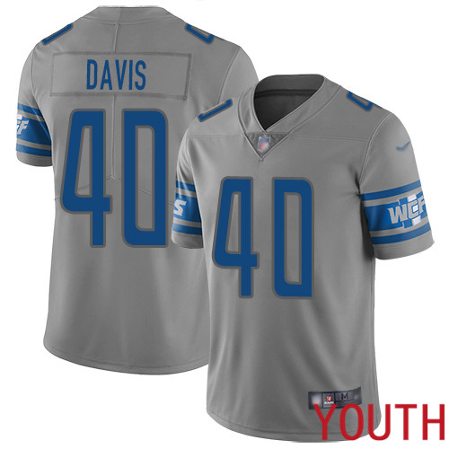 Detroit Lions Limited Gray Youth Jarrad Davis Jersey NFL Football #40 Inverted Legend->youth nfl jersey->Youth Jersey